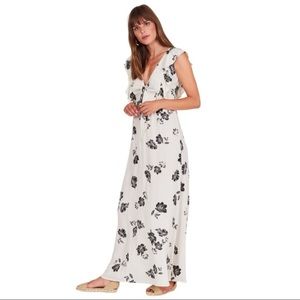 Amuse Society The Carolina Maxi Dress Tropical Floral Pattern Ruffle Sleeve